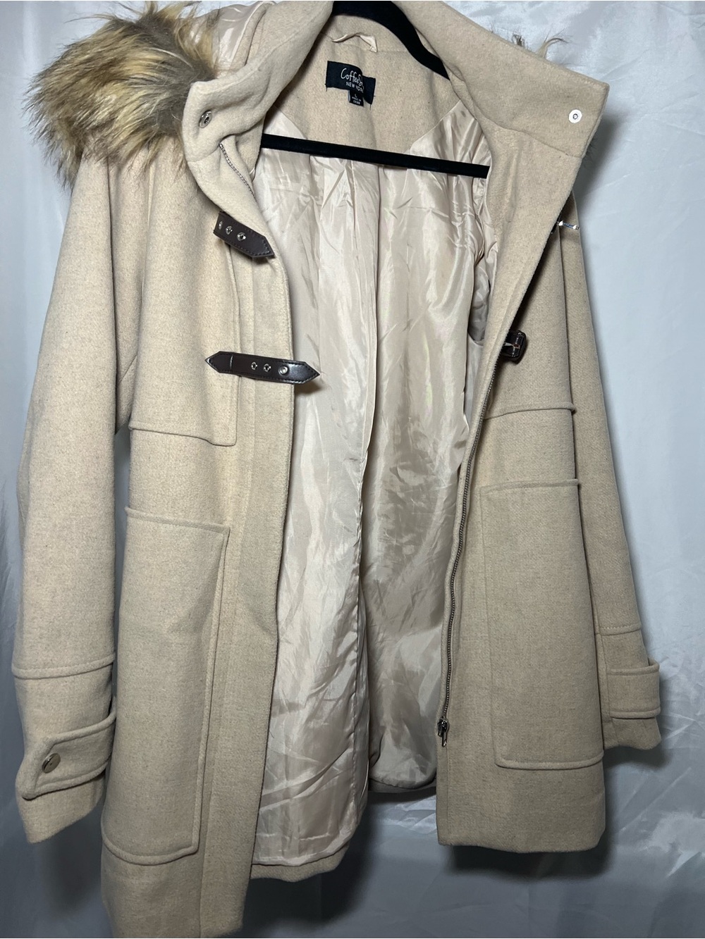 Coffeeshop Single Breasted Hooded Toggle Coat Faux Fur